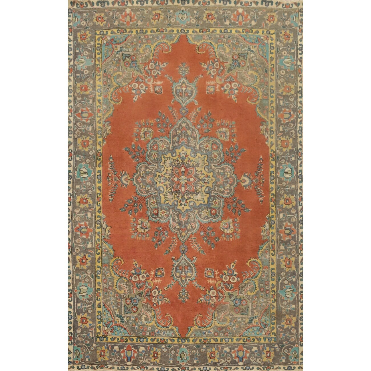 Hand Knotted Oriental 100% Wool Carpet Traditional Floral Oranges & Rust Tabriz Area Rug - 9' 10'' X 6' 7''