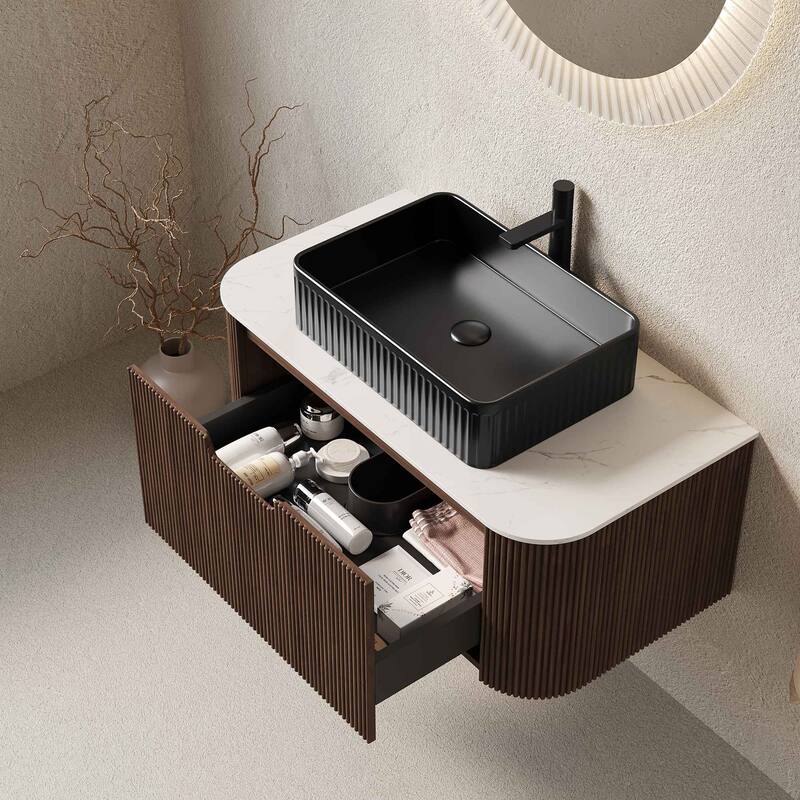 Wall Mounted Striped Bathroom Storage Cabinet with Sink