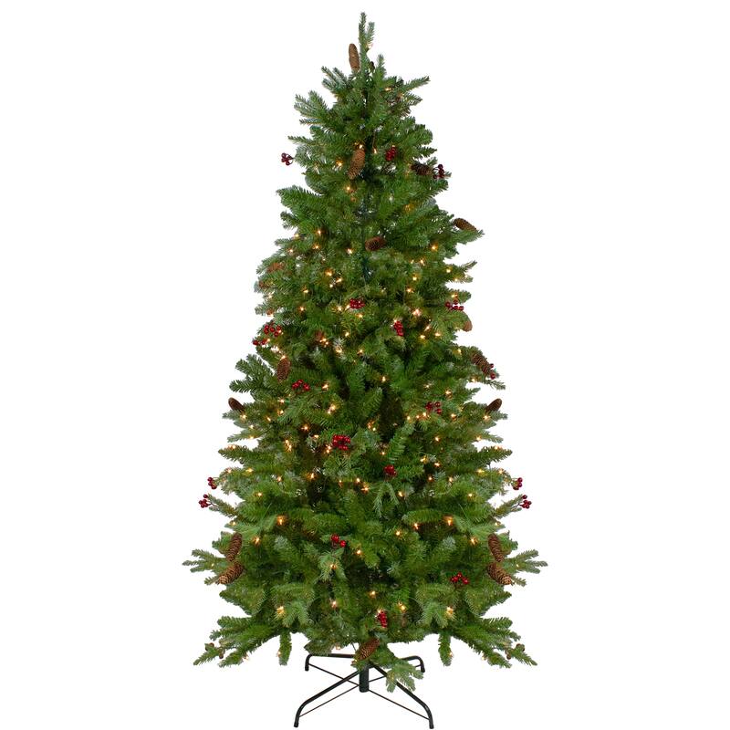7.5' Pre-Lit Mixed Winter Berry Pine Artificial Christmas Tree - Clear Lights