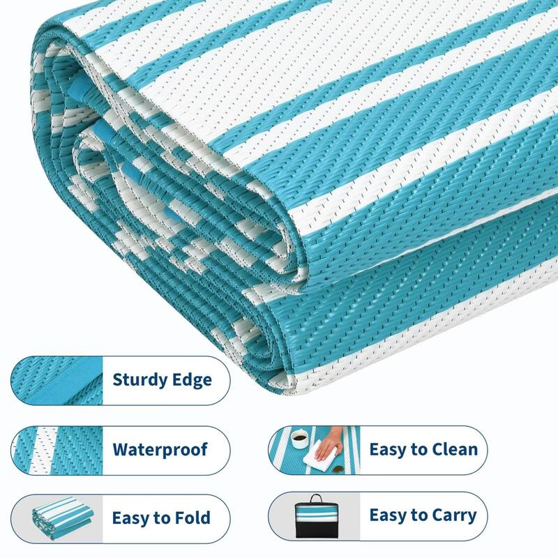 Outdoor Rug Waterproof Mat Outside Rugs for Patio Camping Balcony Modern Strip Plastic Straw Rug