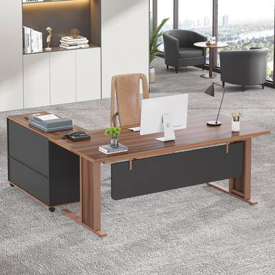 63" L Shaped Executive Computer Desk with Mobile File Storage Cabinet for Home Office Study