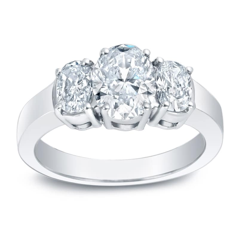 Auriya Platinum 2 carat TW 3-Stone Oval Diamond Engagement Ring Certified