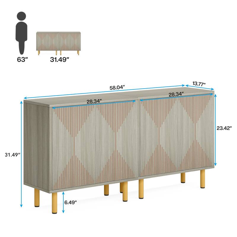 White Sideboard Buffet Set, Modern Sideboard Storage Cabinet with Door