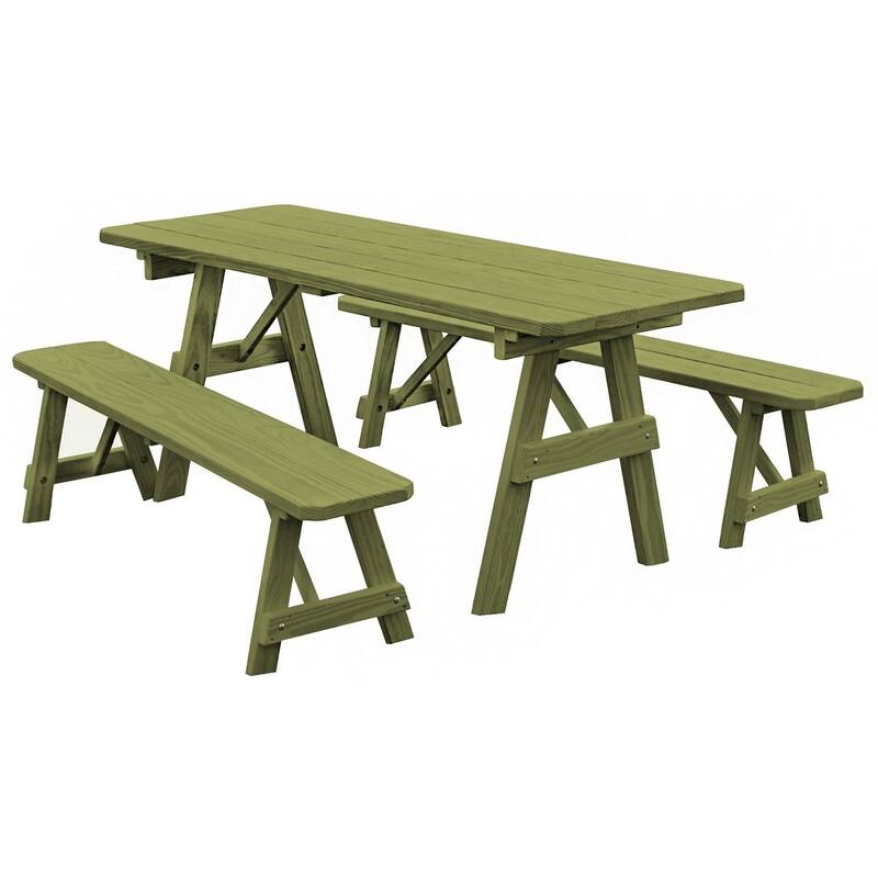 Pine 8' Traditional Picnic Table with 2 Benches - Linden Leaf Stain