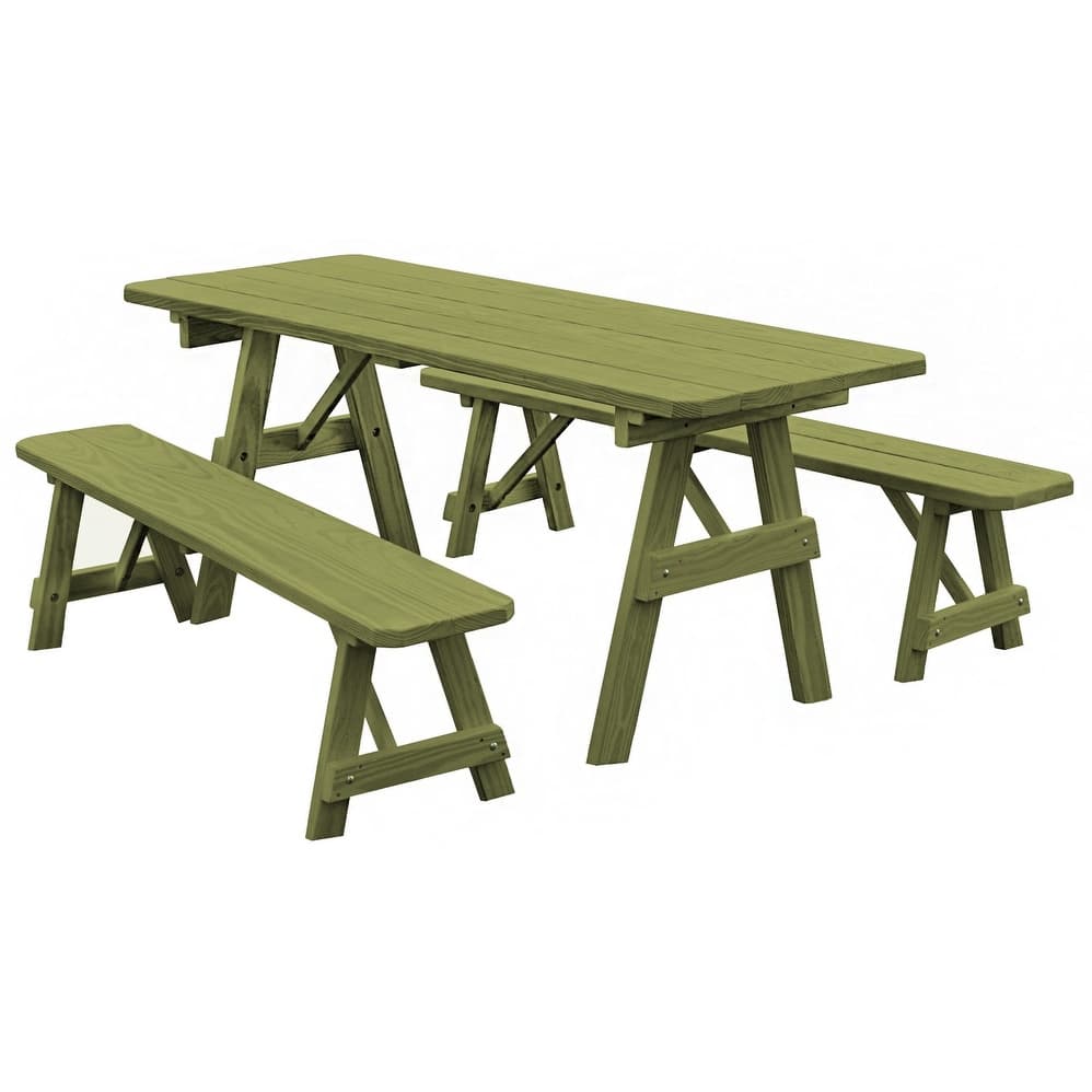 Pine 8' Traditional Picnic Table with 2 Benches