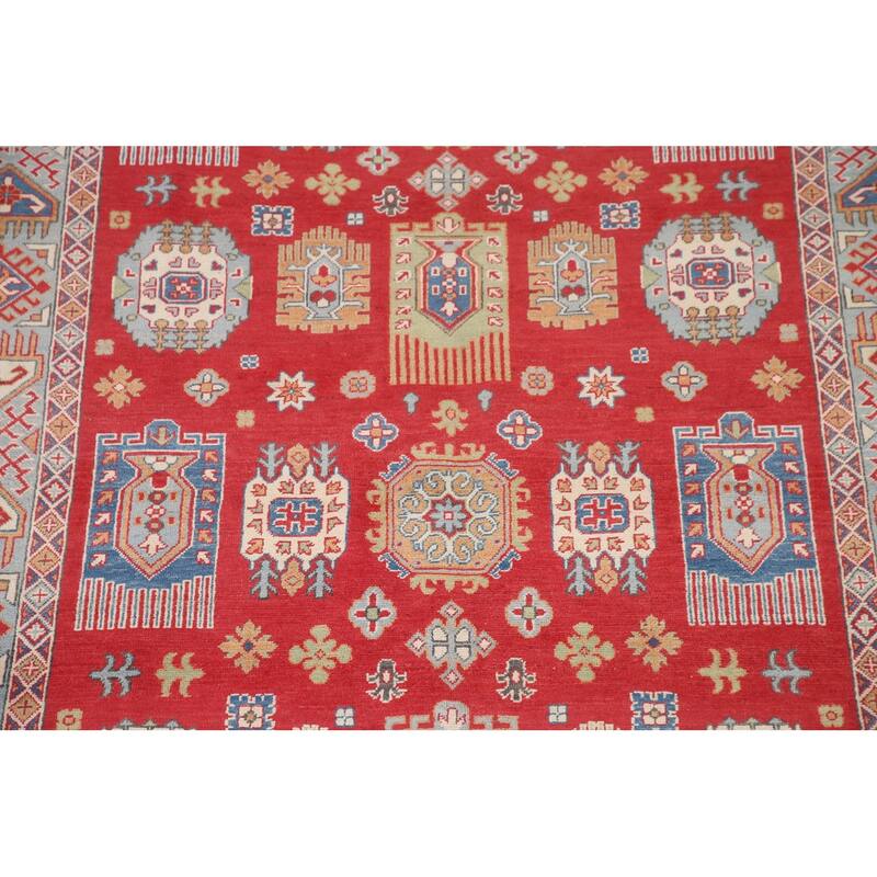 Hand Knotted Oriental 100% Wool Carpet Traditional Geometric Red Kazak Area Rug - 9' 8'' X 6' 4''