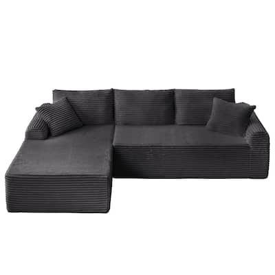 Cozy Corduroy Sectional Sofa with Arched Armrests and Cushions and Throw Pillows for Living Room