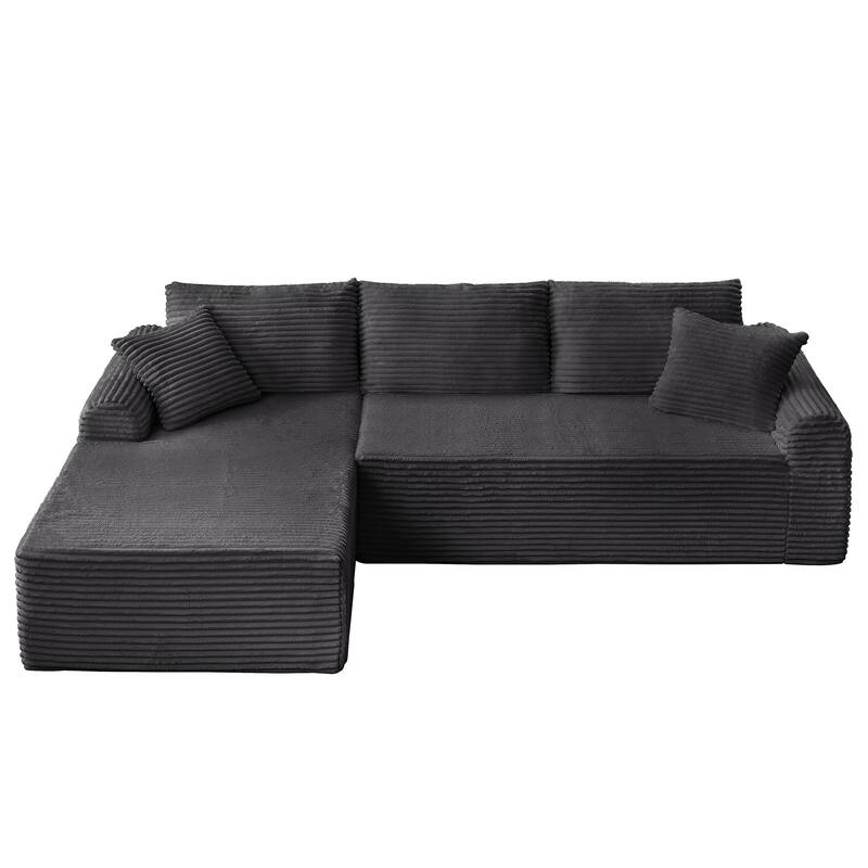 Modular Corduroy Sectional Sofa with Arched Armrests & Pillows, Modern L-Shape Upholstered Couches with Chaise for Apartment
