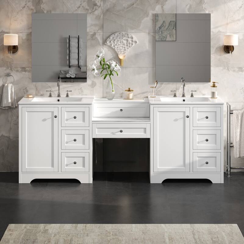 Christopher Knight Home - Wooden 84 Inches Double Sink Bathroom Vanity (Separate Sink) with Engineered Stone Countertop