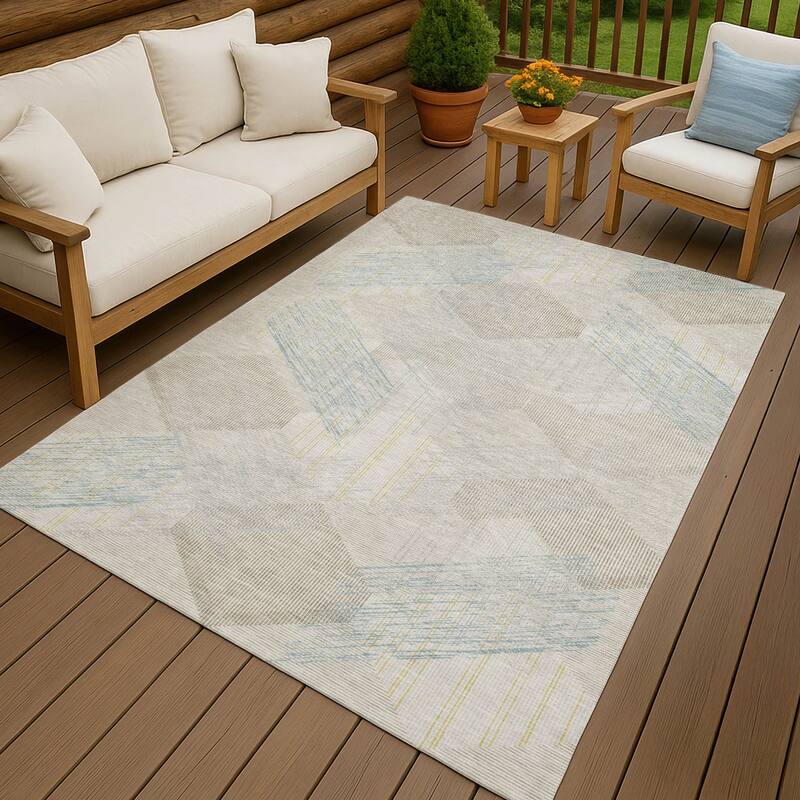 Machine Washable Indoor/ Outdoor Modern Hotchkiss Chantille Rug - Ivory - 9' x 12'
