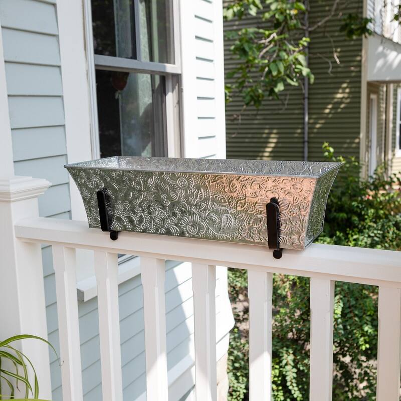 Achla Designs Handrail Flowerbox Bracket Kit for 2x4-in Rail, 24 Inch Wide, Black Powder Coat Finish
