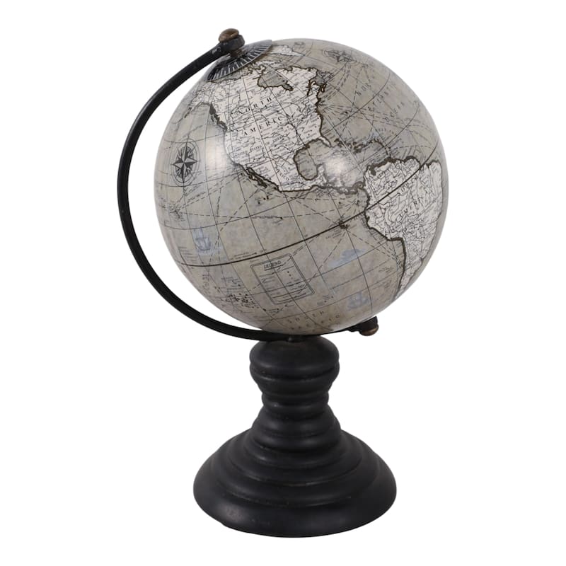 Wood Globe Classic Desk on Stand World Map Design - 7" Green/Black - 7.0"