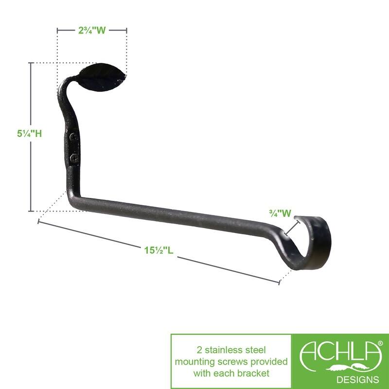 Achla Designs Set of 2 Decorative Straight Leaf Wall Brackets, 5 Inch Tall, Black Powder Coat Finish
