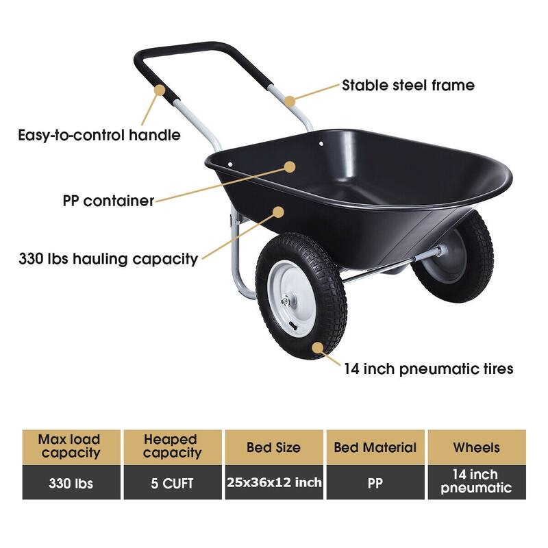 Costway 2 Tire Wheelbarrow Cart Heavy-duty Dolly Utility Cart
