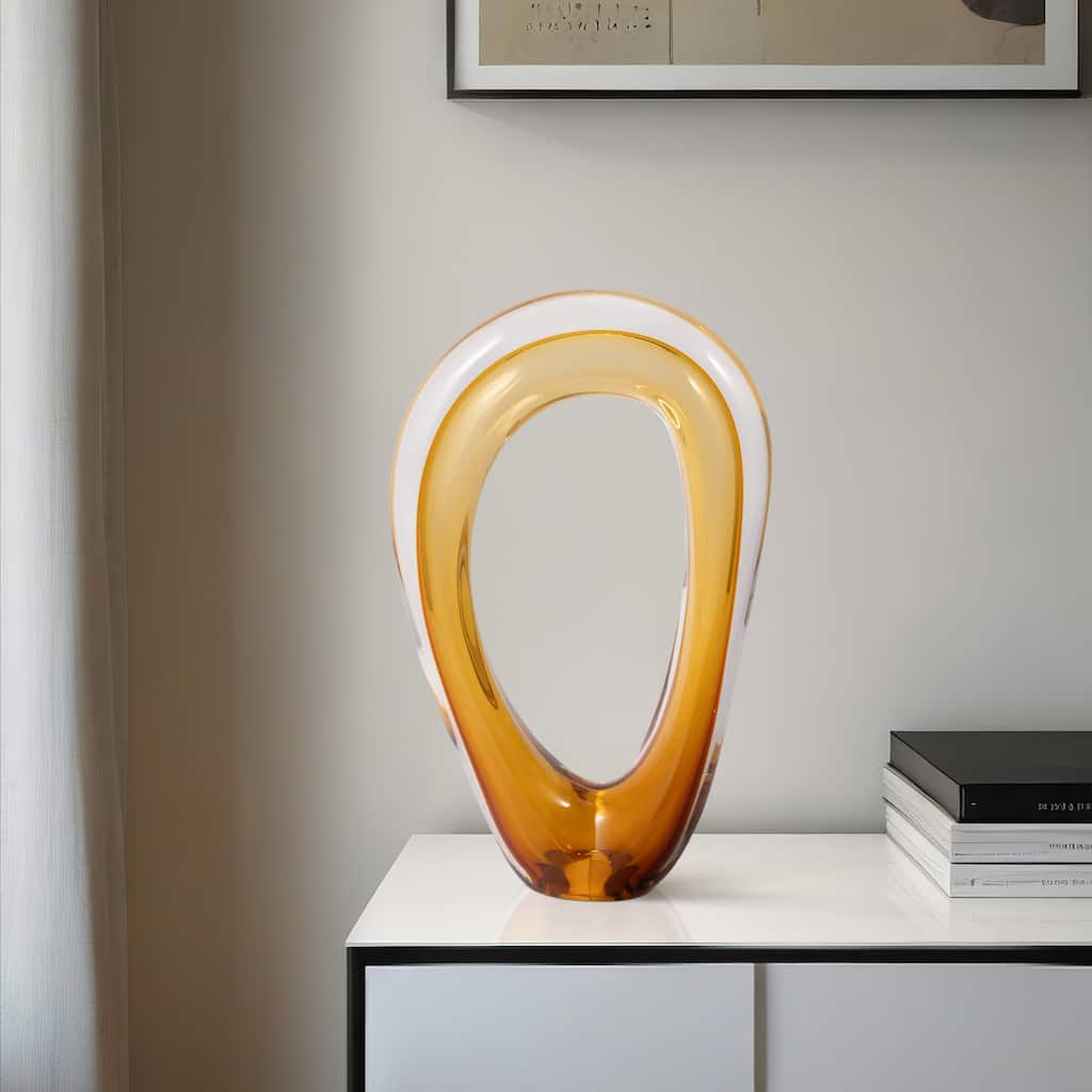 Sagebrook Home Zuri Cutout Amber Art Glass