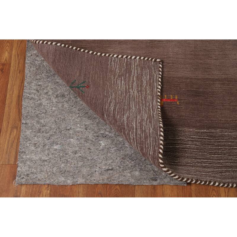 Brown Striped Gabbeh Oriental Rug Handmade Wool Carpet - 4'2" x 5'10"