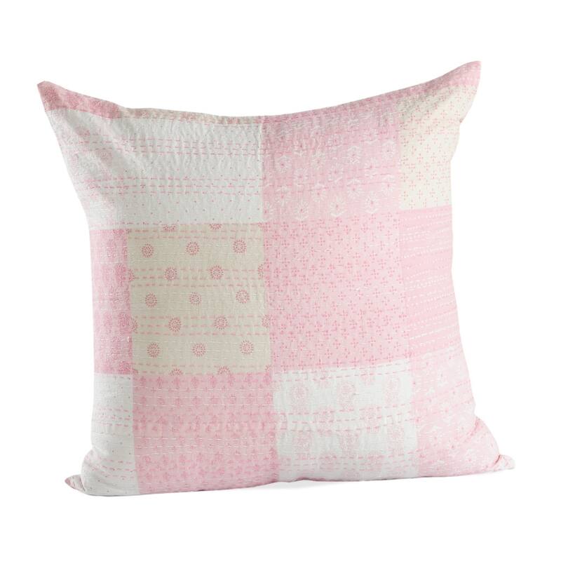 HomeRoots 20" X 20" Pink And Off-White 100% Cotton Patchwork Zippered Pillow