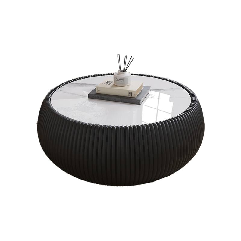 Light Marble Top Drum Shape Leather Coffee modern Sofa Table for Living Room furniture