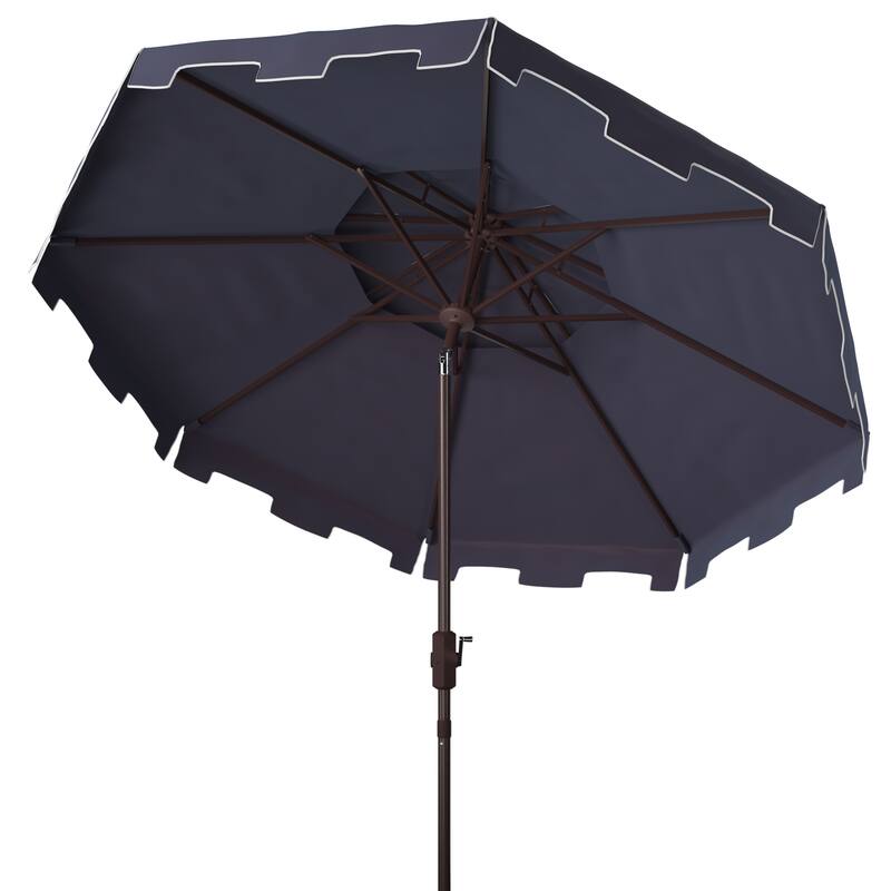 SAFAVIEH Outdoor Livia 9Ft Double Top Market Umbrella, Base Not Included - Navy/White