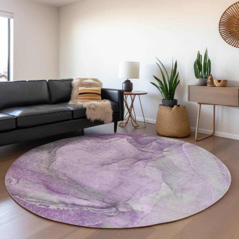 Premium Washable Super Soft Contemporary Mayfield Rug - Lilac - 8' x 8' - Round