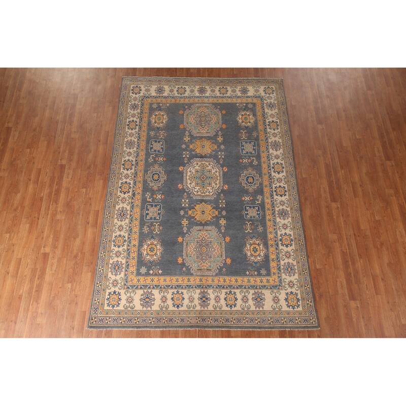 Gray Kazak Living Room Area Rug Hand-Knotted Traditional Wool Carpet - 6'7" x 9'9"