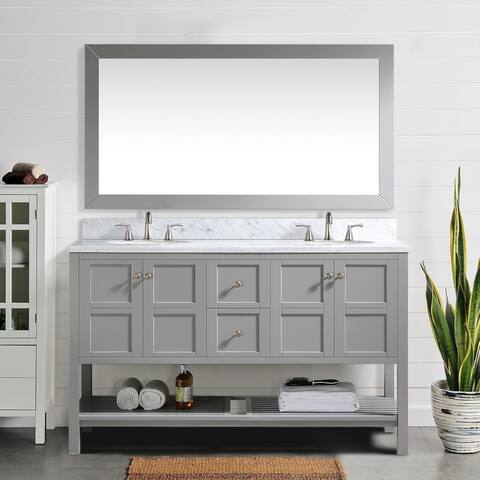 BATHLET 60 inch 2 Sinks Grey Bathroom Vanity and Open Shelf