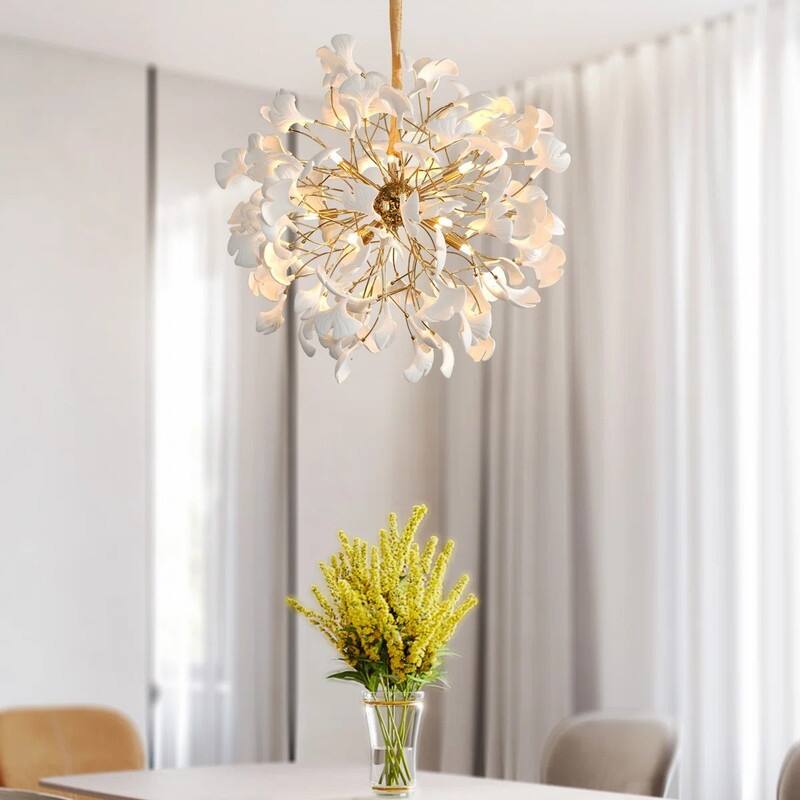 KAYLA Modern Gold Tree Branch Ginkgo Leaf Chandelier - 55" Rectangle Ceramic & Aluminum Design