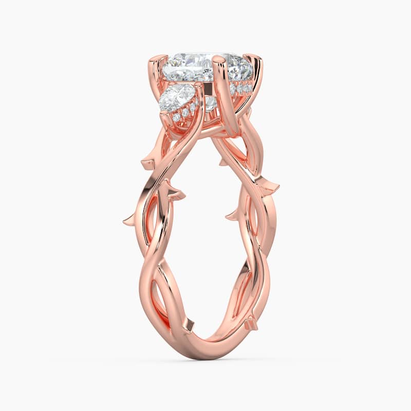 Auriya 14k Gold Cushion Lab Grown Diamond Thorn Vine Three Stone Hidden Halo Engagement Ring 1 to 5 ct. tw. (F-G, VS)