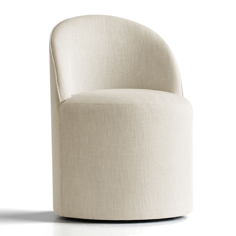 Linen Rolling Upholstered Dining Chair with Wheels (Set of 2)