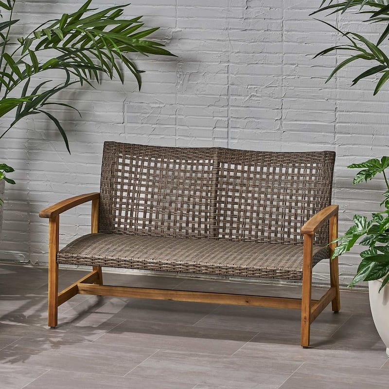 Outdoor Loveseat Natural Wood and Wicker by Christopher Knight Home