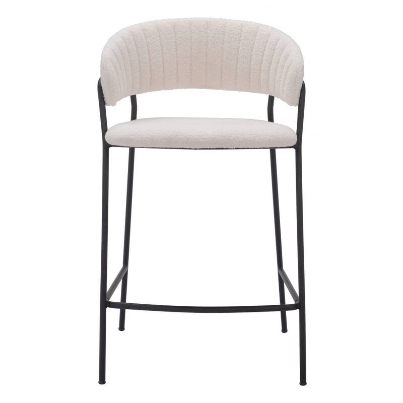 HomeRoots Set of Two 26" Cream and Black Faux Shearling and Steel Low Back Counter Height Bar Chairs