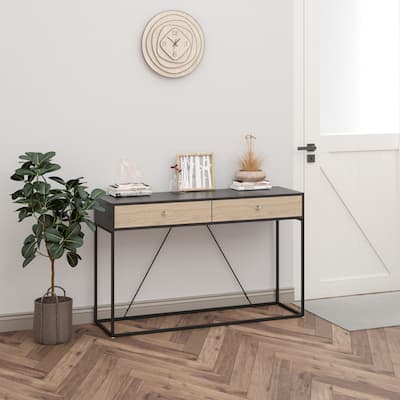 Console Table with 2 Drawers, Steel Frame for Hallway