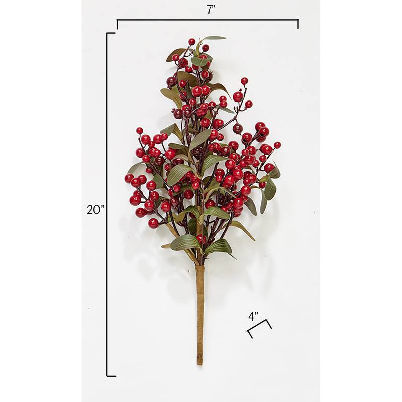 20" Small Artificial Christmas Red Holly Berry and Green Leaves Bush, Set of 3 - 20