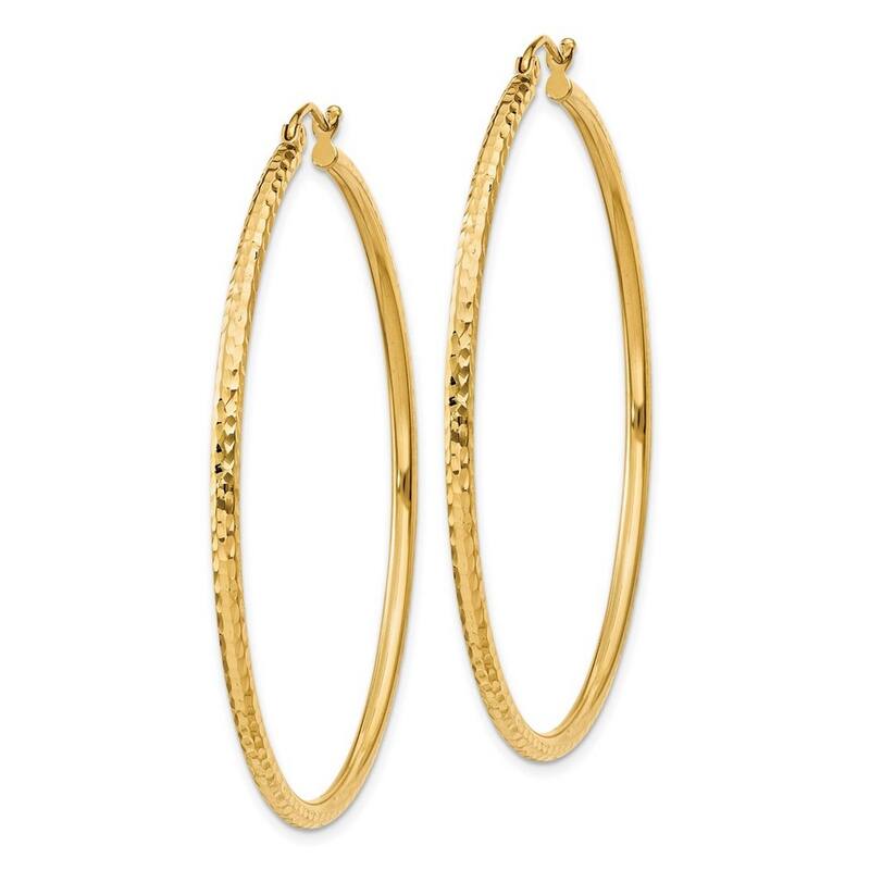 Curata 14k Yellow Gold Sparkle Cut Round Tube Hoop Earrings - 50x50mm