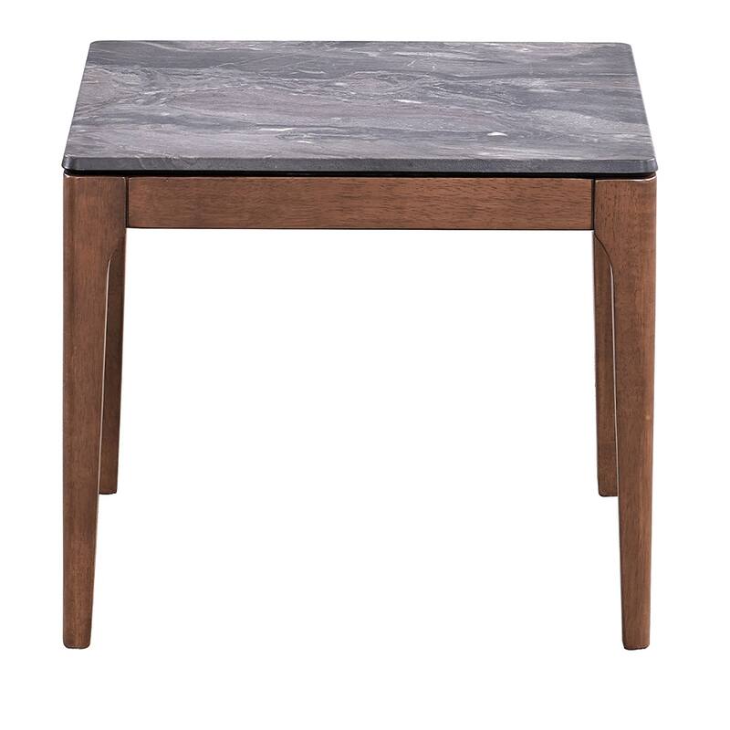 ACME Bevis End Table, Engineered Stone & Walnut Finish