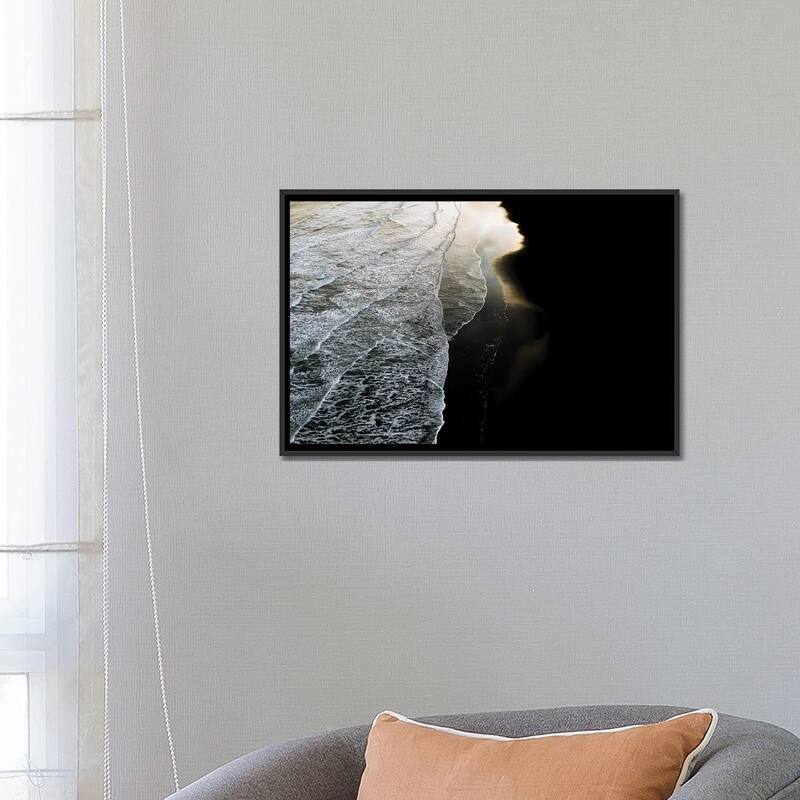 iCanvas "Minimal Waves Crashing On A Black Sand Beach In Iceland During Sunset" by Michael Schauer Framed Canvas Print