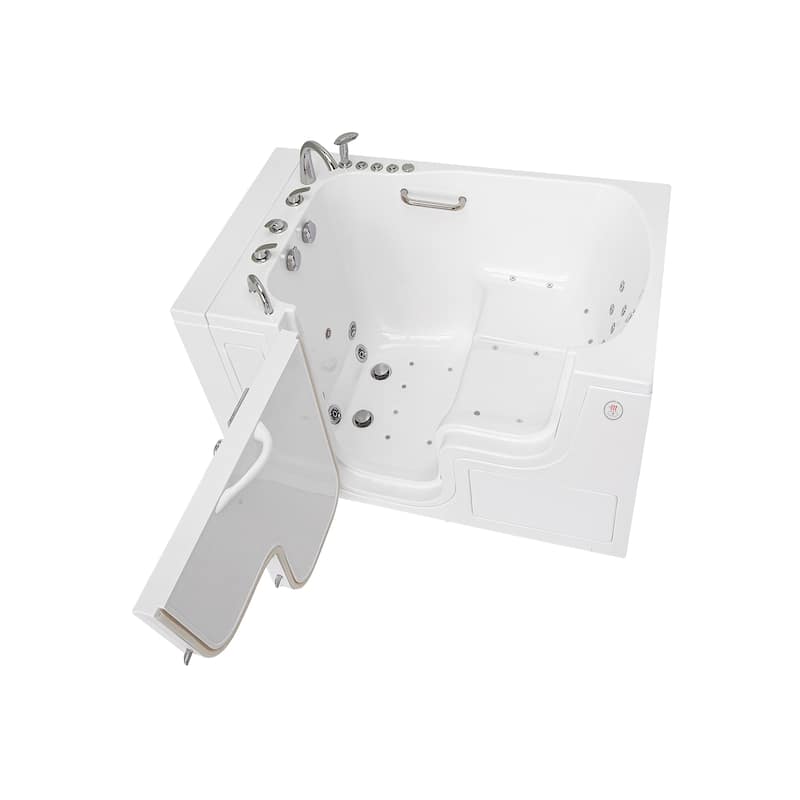 Ella Wheelchair Transfer 36x55 Acrylic Hydro Massage Walk-In Bathtub & Outward Swing Door 5 Piece Fast Fill Faucet 2 Dual Drain