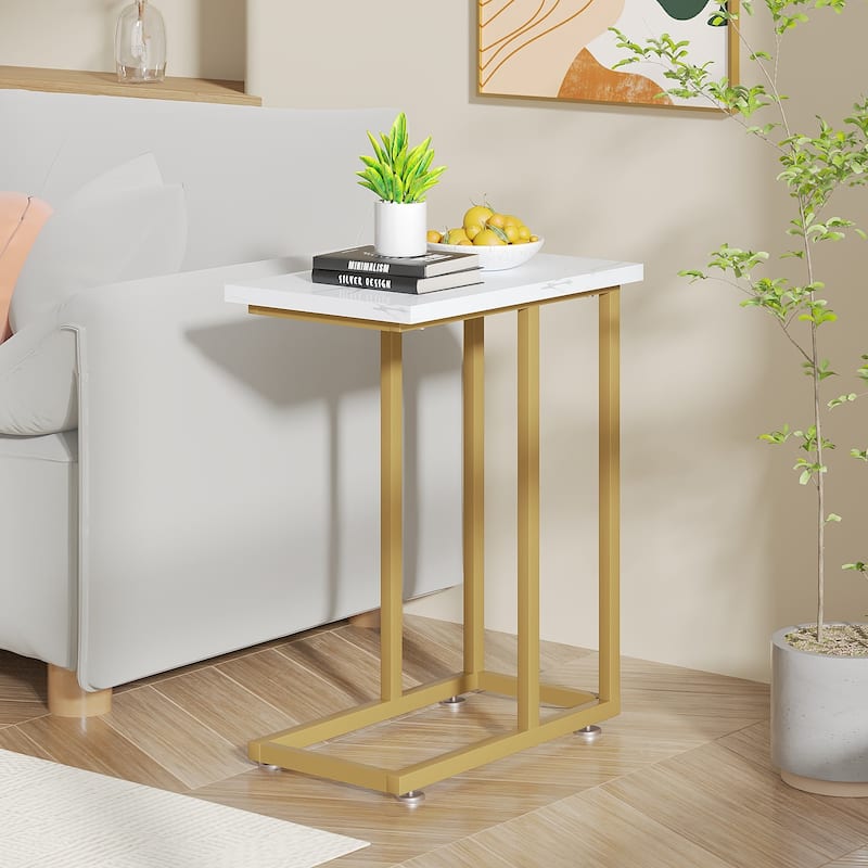 Javlergo C-Shaped Side Table, Small End Table with Metal Frame - Gold