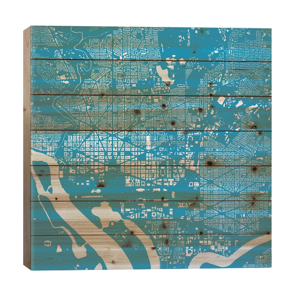 Washington D.C. Urban Map (Blue) Print On Wood by Urbanmap - Multi-Color