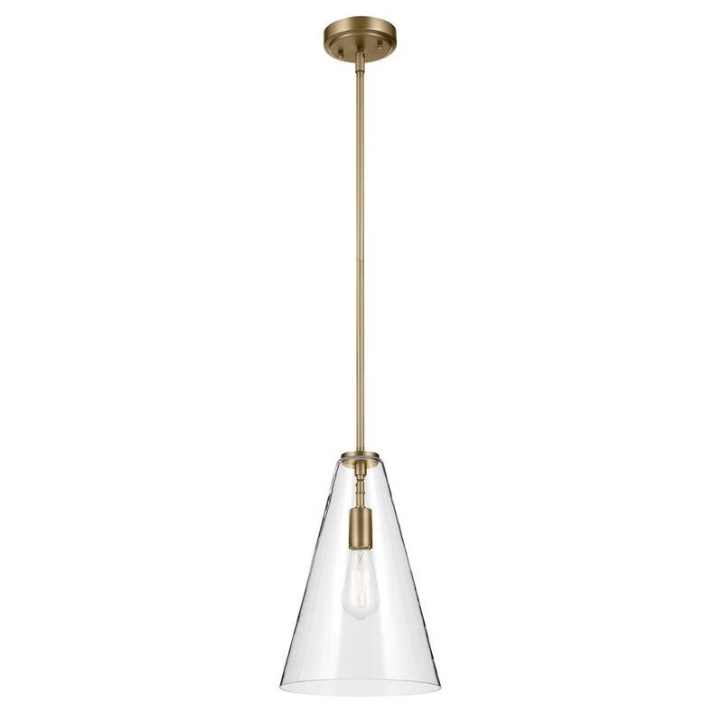 Kichler Lighting Everly 1-Light Cone Pendant Light with Clear Glass - Natural Brass - 10.25 inch