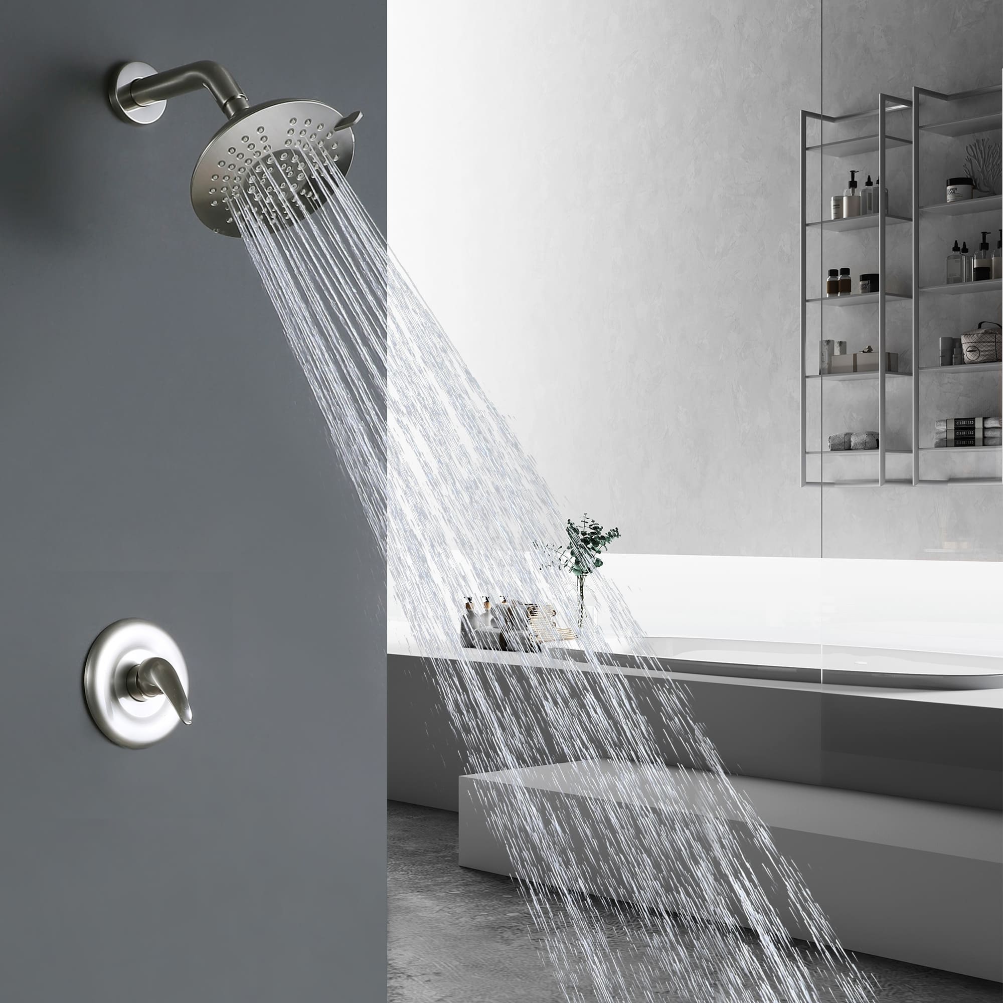 Luxury Thermostatic 3-Way Complete Rain and Waterfall Shower System with  Adjustable Handheld Brushed Nickel Brushed Nickel Finish