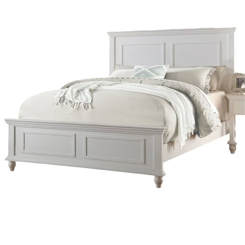 White Color Queen Size Bed Bedroom Furniture High Panel Headboard Footboard Plywood 1pc Bedframe