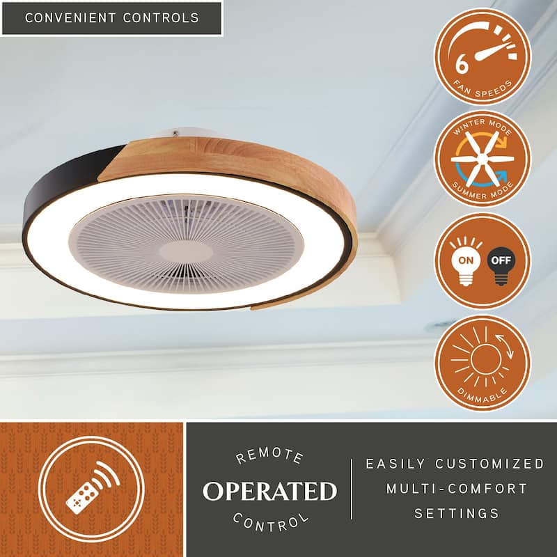 Everette 20 in. Matte Black Low Profile Flush Mount Ceiling Fan, RGBIC LED Light Kit and Remote, 6 Speed, Efficient DC Motor
