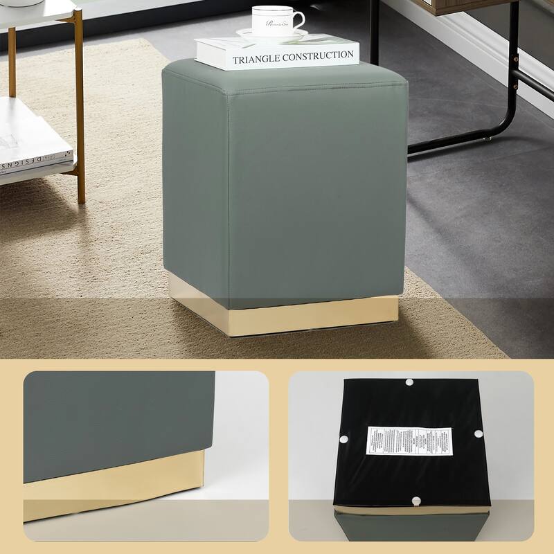 Adeco Ottoman Footrest Vanity Stool Gold Trim Footstool
