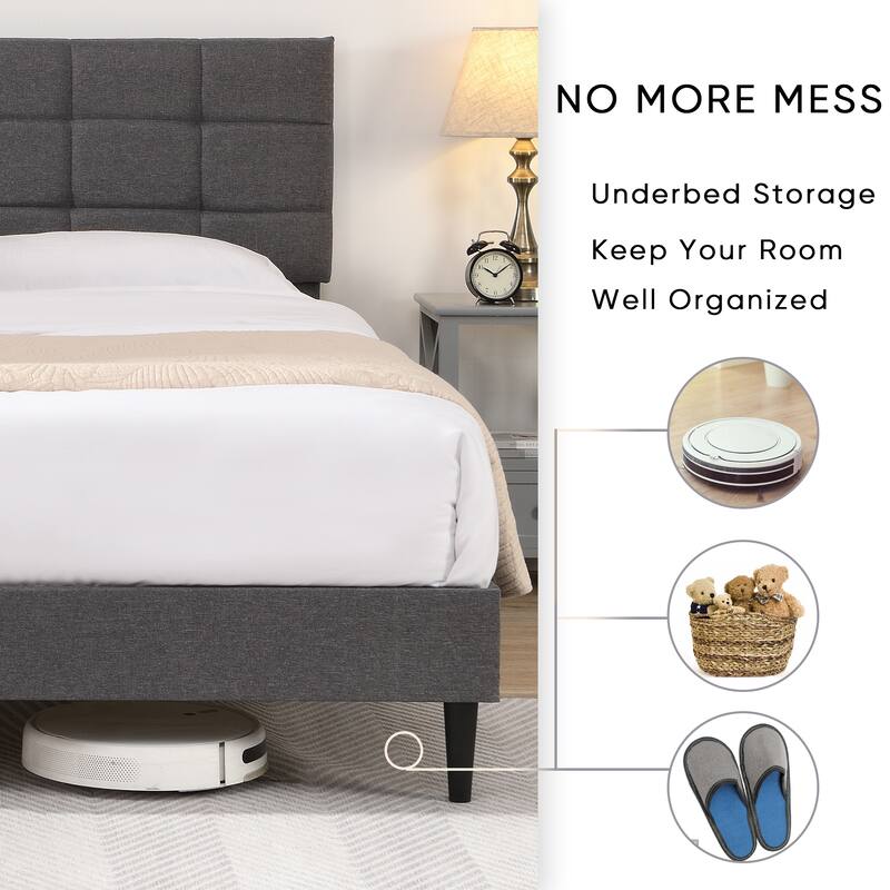 Platform Bed Frame with Fabric Upholstered Headboard