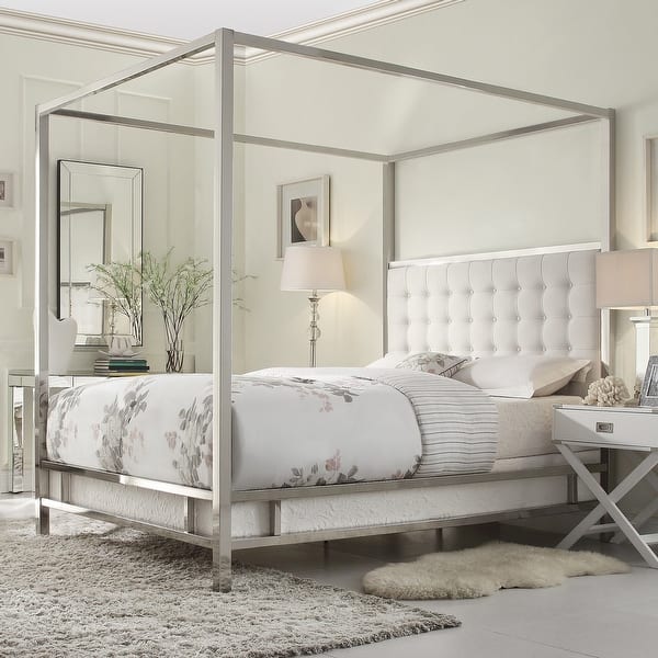 slide 2 of 10, Solivita King-size Canopy Chrome Metal Poster Bed by iNSPIRE Q Bold