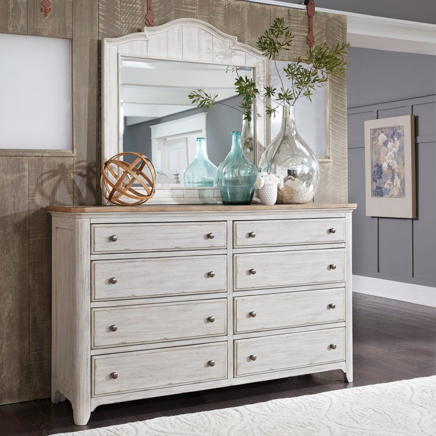 Liberty Furniture Farmhouse Reimagined Bedroom Dresser & Mirror Antique White