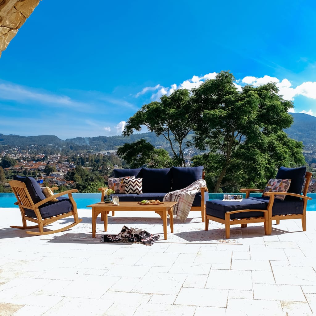 Cambridge Casual Leon 5-Piece Teak Patio Conversation Set with Cushions