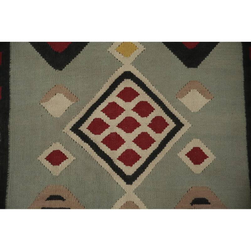 Hand Woven Oriental 100% Wool Carpet Southwestern Modern Green Kilim Area Rug - 8' 0'' X 5' 1''