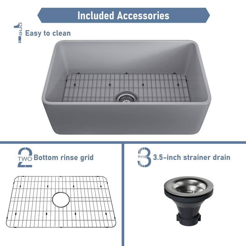 CASAINC Farmhouse/Apron-Front Single Bowl Fireclay Kitchen Sink with Bottom Grid and Strainer, cUPC Certified